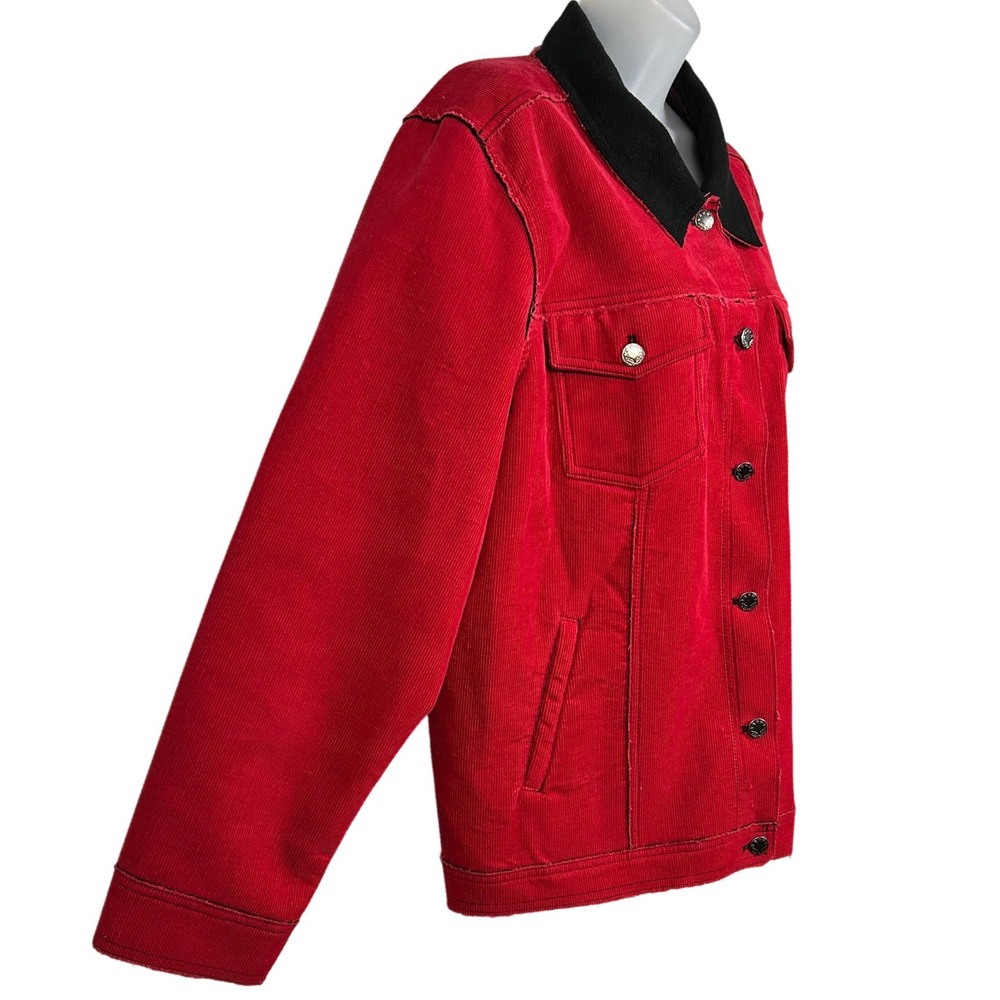 Denim & Co Womens Red Corduroy Trucker Jacket Contrast Collar Raw Hem Western XL - Picture 4 of 8